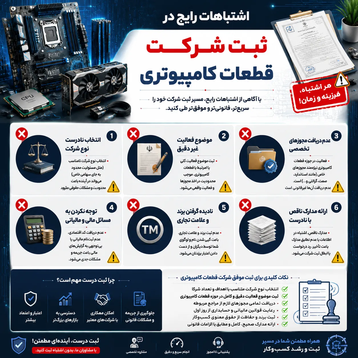 ثبت شرکت قطعات کامپیوتری 7 اشتباهات رایج در ثبت شرکت قطعات کامپیوتری